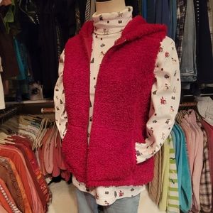 J. JILL ♡ Sweet Gorgeous Red Chenille Soft Double Zip Hoodie Vest w/Pockets XS